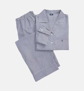 Polo by Ralph Lauren Striped Long-sleeve Shirt Pajama Set, Dark-blue, M, Packshot View