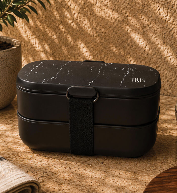 Iris Barcelona Bento Leaf-print Cutlery Lunchbox, Black, 1.35-l, Packshot View