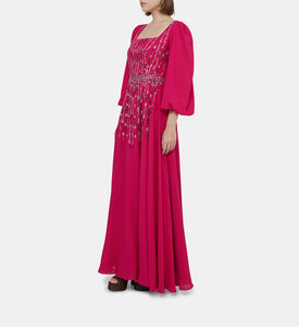 Rhinestones Flowy Sleeves Maxi Gown