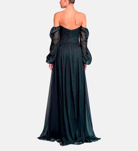 Michael Cinco Rhinestone-embellished Puff Sleeve Maxi Dress, Black, Xl, Model View