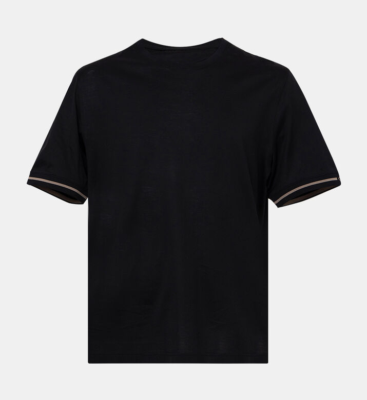 Stiped-cuff Cotton T-shirt