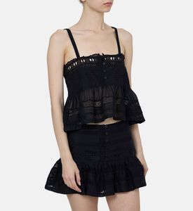 بلوزة بياقة ملتفة حول الرقبة كروشيه بحافة كروشيه