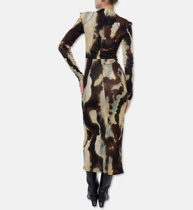 Nanushka Aponi All-over Abstract Camouflage Ruched Maxi Dress, Model View