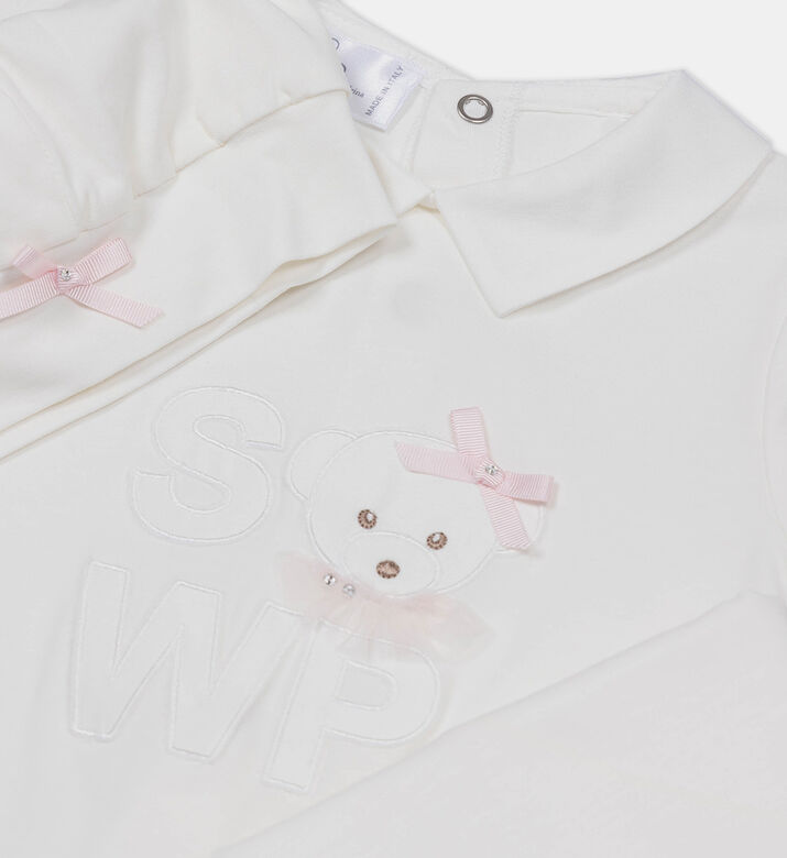 Bear-embroidery Dungaree 3-piece Set