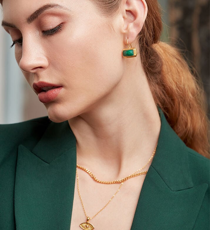 Ottoman Hands Square Emerald Drop Earrings, Packshot View Ottoman Hands Square Emerald Drop Earrings, Packshot View