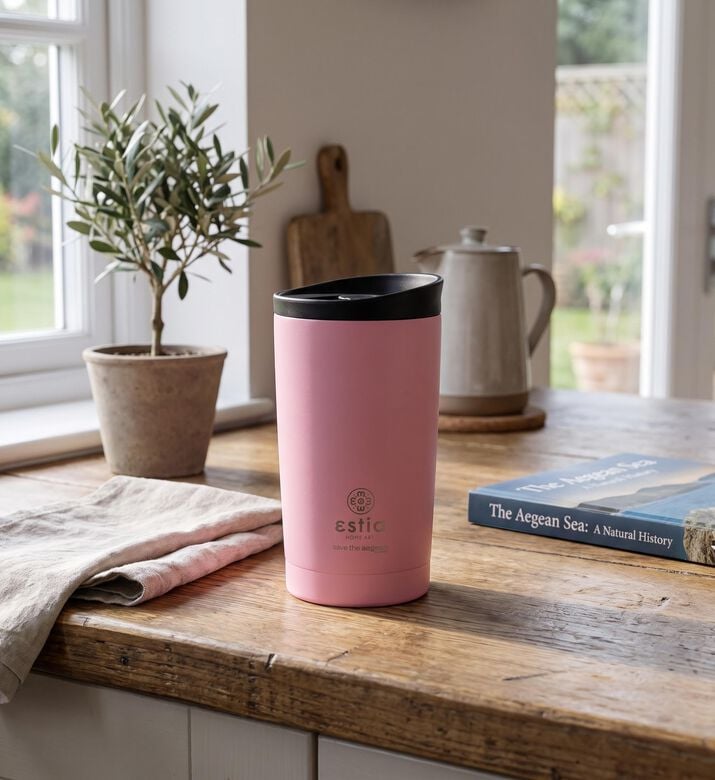 Estia Save The Aegean Insulated Travel Mug, Pink, 350-ml, Model View