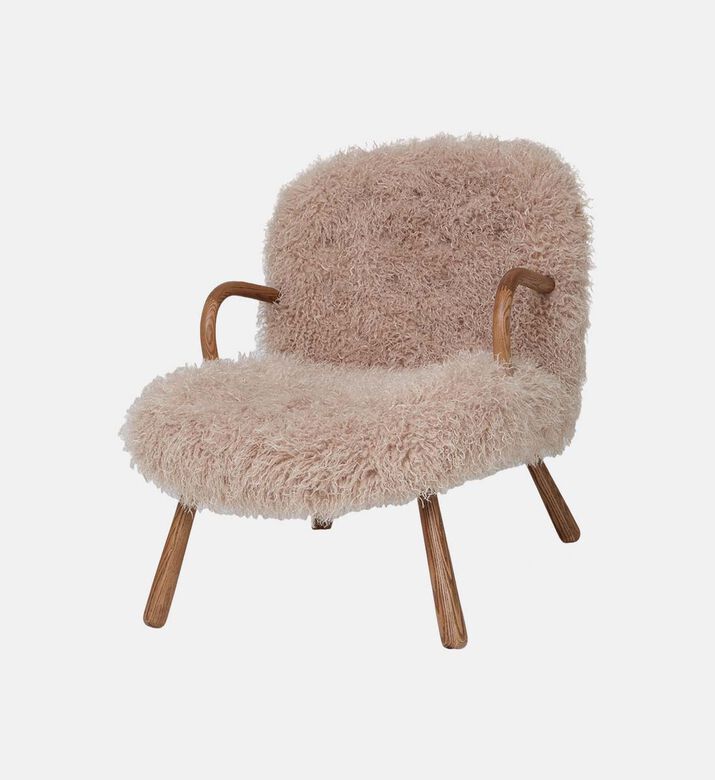Fur Round Wood Armrests Armchair Fur Round Wood Armrests Armchair