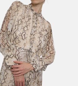 Ba and Sh Snake Skin-print Long-sleeve Dress, Model View