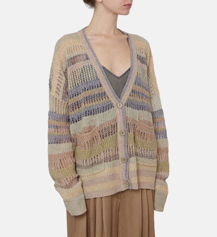 Multicolor Stripes Open-knit Cardigan