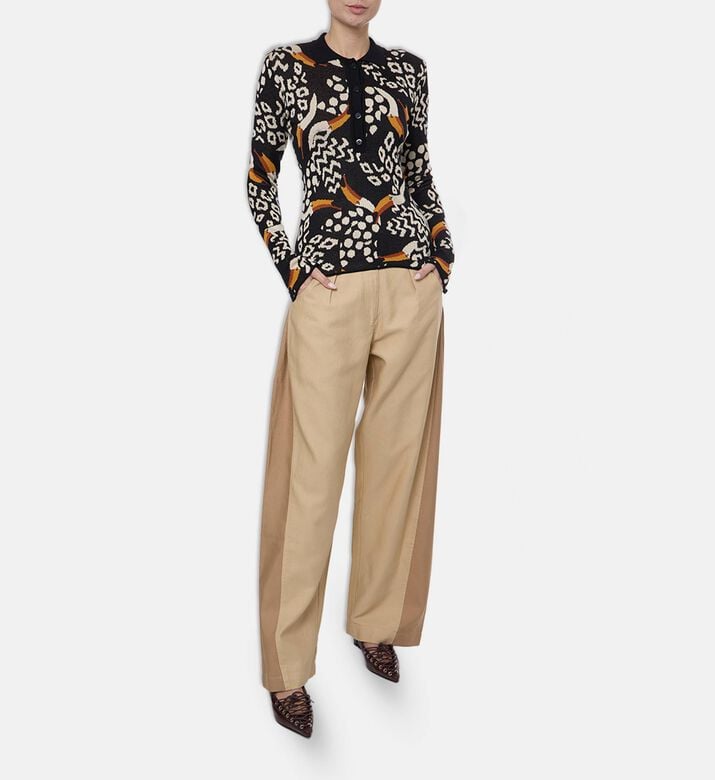 Farm Rio Toucan-embroidery Long-sleeve Polo Shirt, Model View