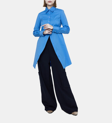 Godet Button-up Flared Shirt Dress