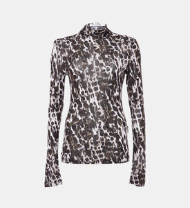 بلوزة طويلة الأكمام بنقشة جلد الفهد