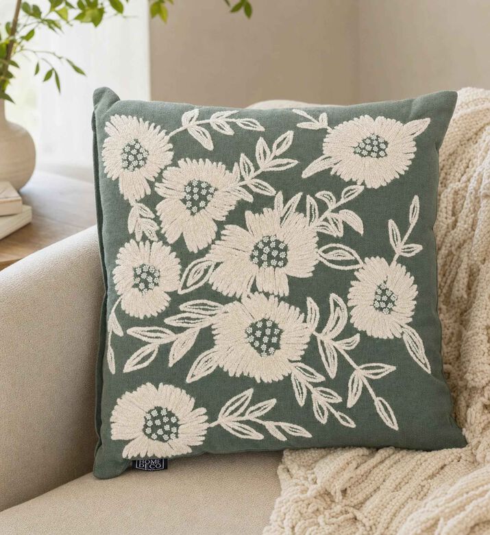 Home Deco and More Lily Embroidered Filled Cushion, Model View
