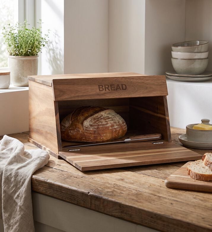 Estia Allure Acacia Wood Bread Box, Model View
