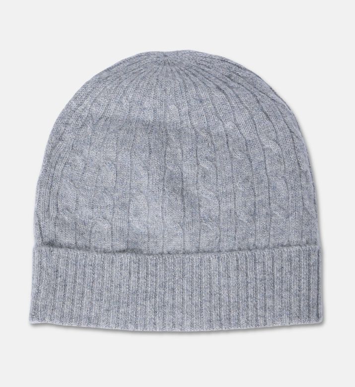 Galeries Lafayette Cable-knit Turn-up Beanie Hat, Light-grey, Fs, Packshot View