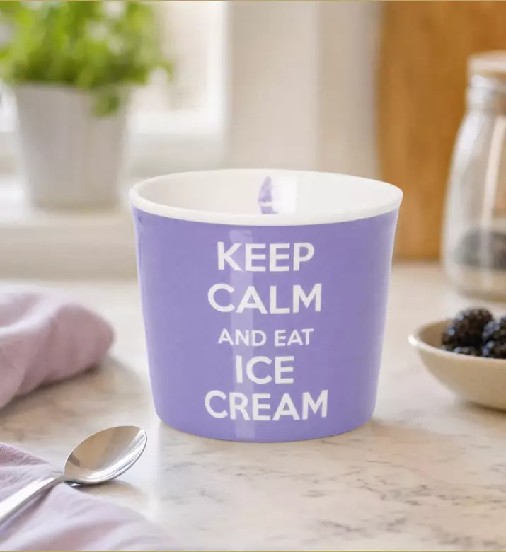 Easy Life Porcelain Graphic Design Ice Cream Bowl, Purple, Model View