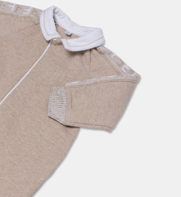 My First Collection Signature-trim Footed Baby Romper, Beige, 6m, Packshot View