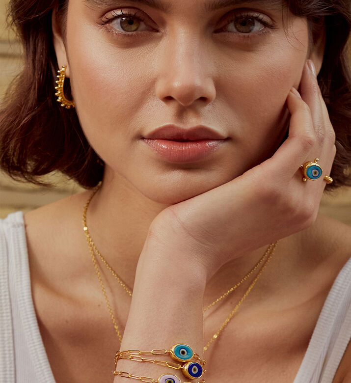 Ottoman Hands Chain Evil Eye Bracelet, Pink, Packshot View