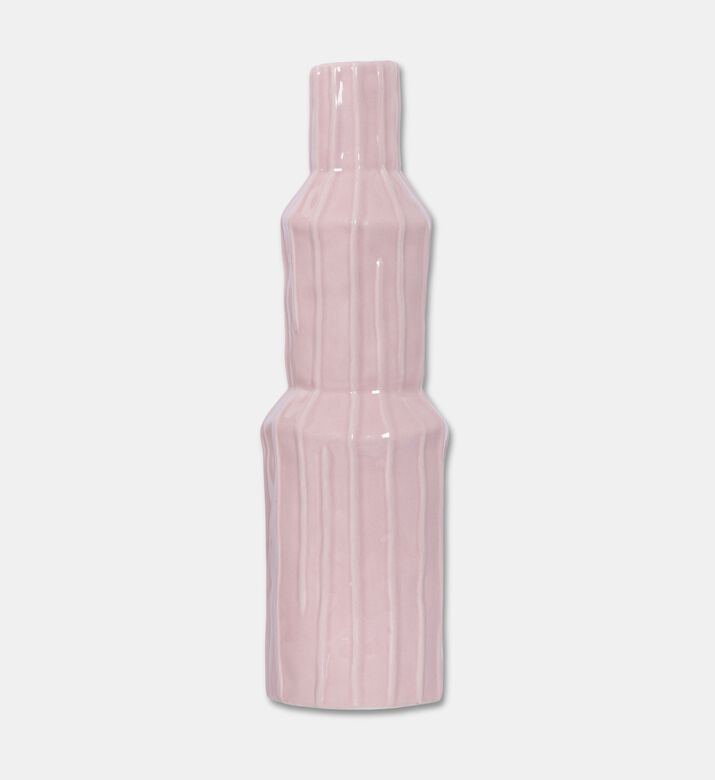 Kersten Ceramic Glazed Ribbed Vase, Pink, 8.2x8.2x28.5-cm, Packshot View
