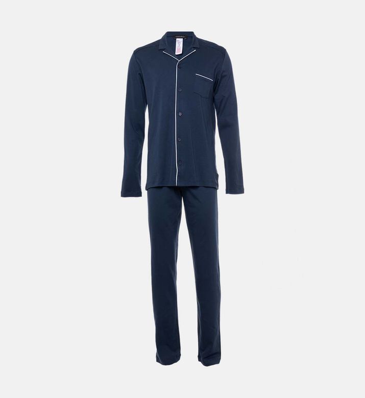 Contrast Piping Long Pajama Set