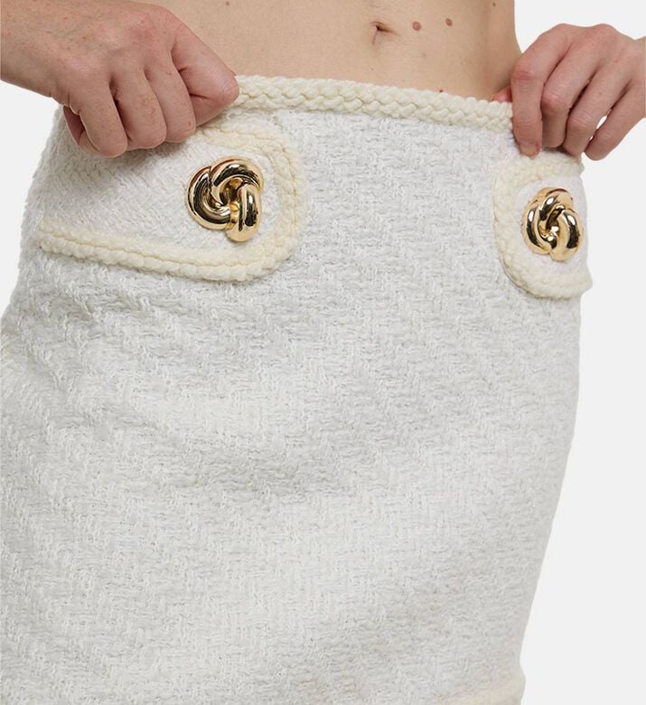 Edward Achour Paris Gold Embellished Mini Skirt, Model View Edward Achour Paris Gold Embellished Mini Skirt, Model View