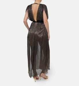 Blue For Burgundy Glitter Thread Pleated Maxi Dress, Model View