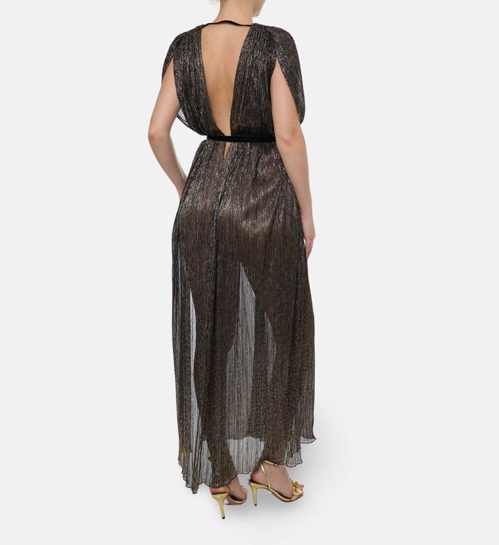 Blue For Burgundy Glitter Thread Pleated Maxi Dress, Model View