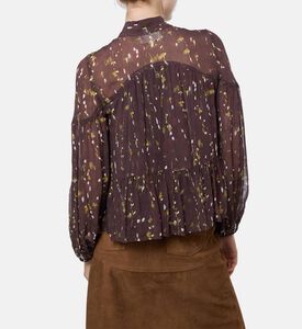 Ba and Sh All-over Graphic-print V-neck Top, Brown, L, Model View