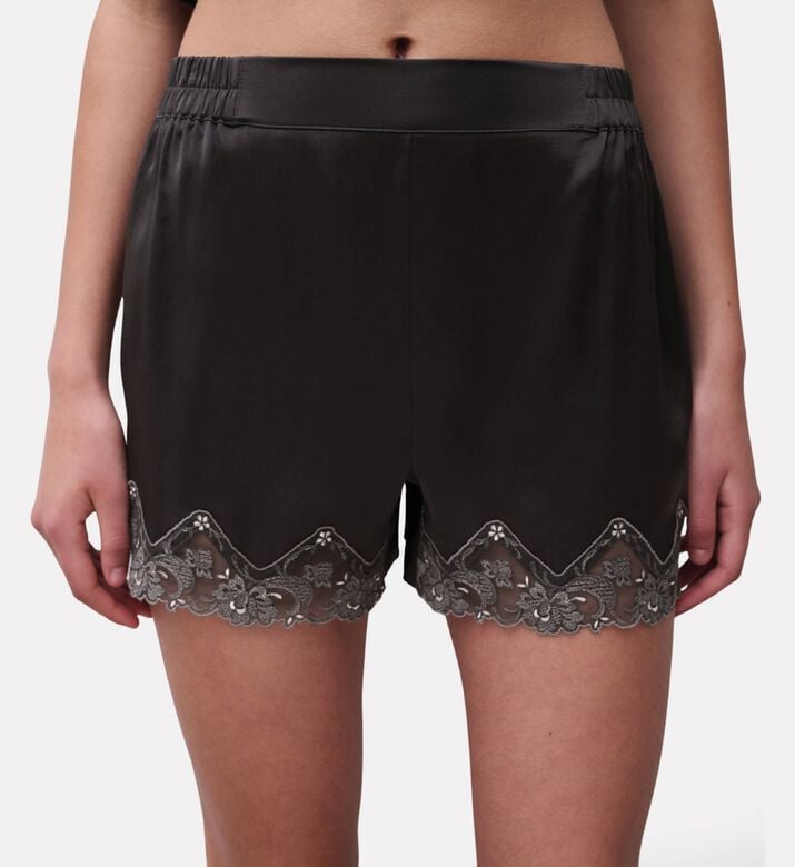 Chantelle Satin Lace-trimmed Shorts, Model View