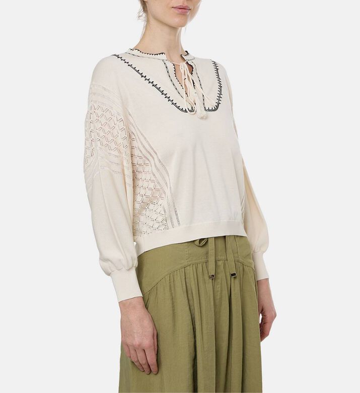 Ba and Sh Knit Embroidered Long-sleeve Blouse, Model View