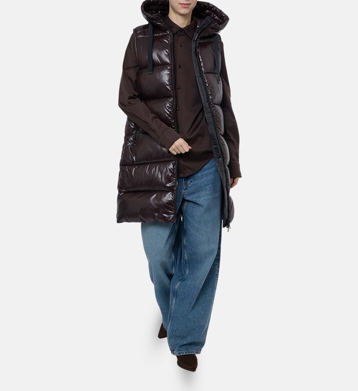 Save the Duck Padded Sleeveless Hooded Vest, Brown, Xl, Model View