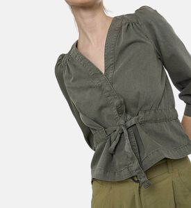 Ba and Sh Puff Sleeve V-neck Wrap Blouse, Model View