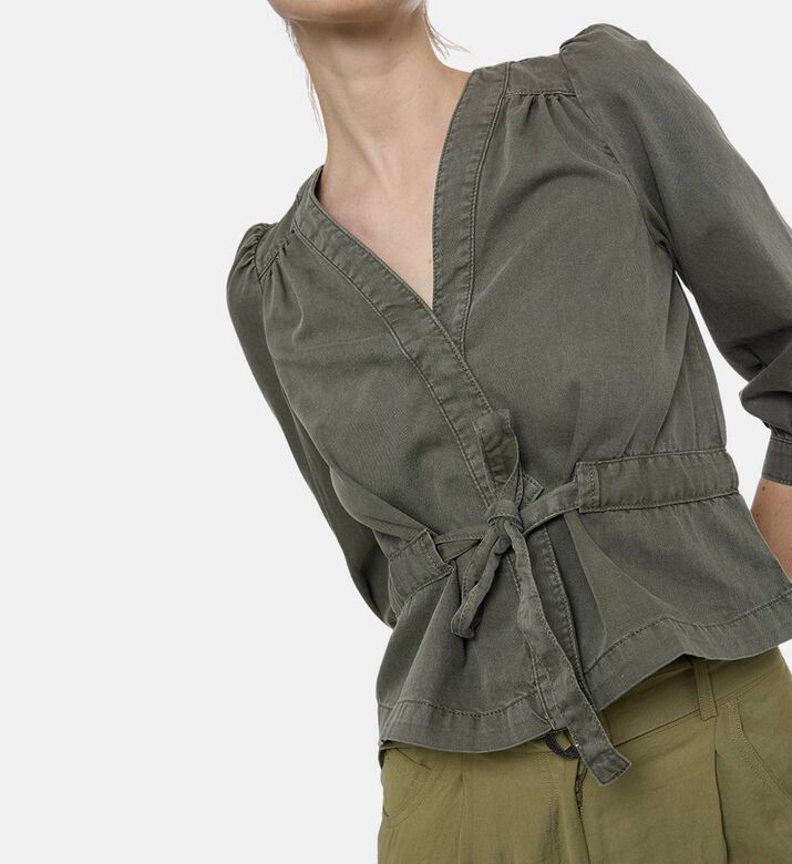 Ba and Sh Puff Sleeve V-neck Wrap Blouse, Model View