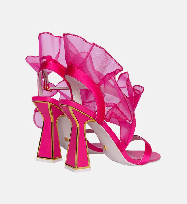 Amba Mesh Ruffle Embellished Heels