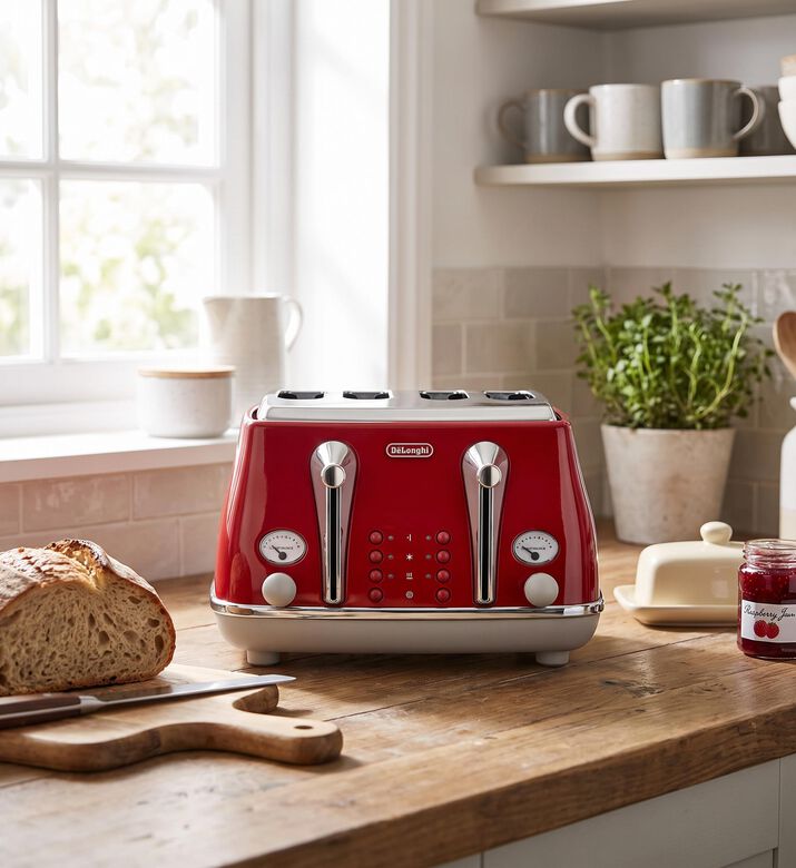 Delonghi Icona Capitals 4-slice Toaster, Red, Model View