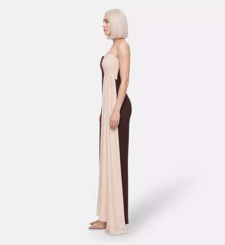AAVVA Strapless Draped Panel Gown, Model View