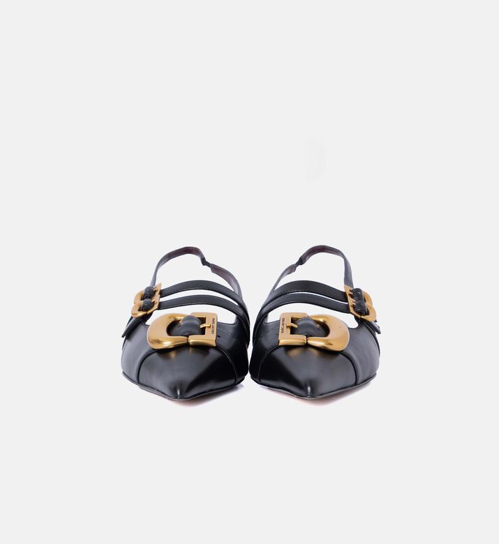 حذاء مسطح مدبب بسير خافي مفتوح جلد حذاء مسطح مدبب بسير خافي مفتوح جلد