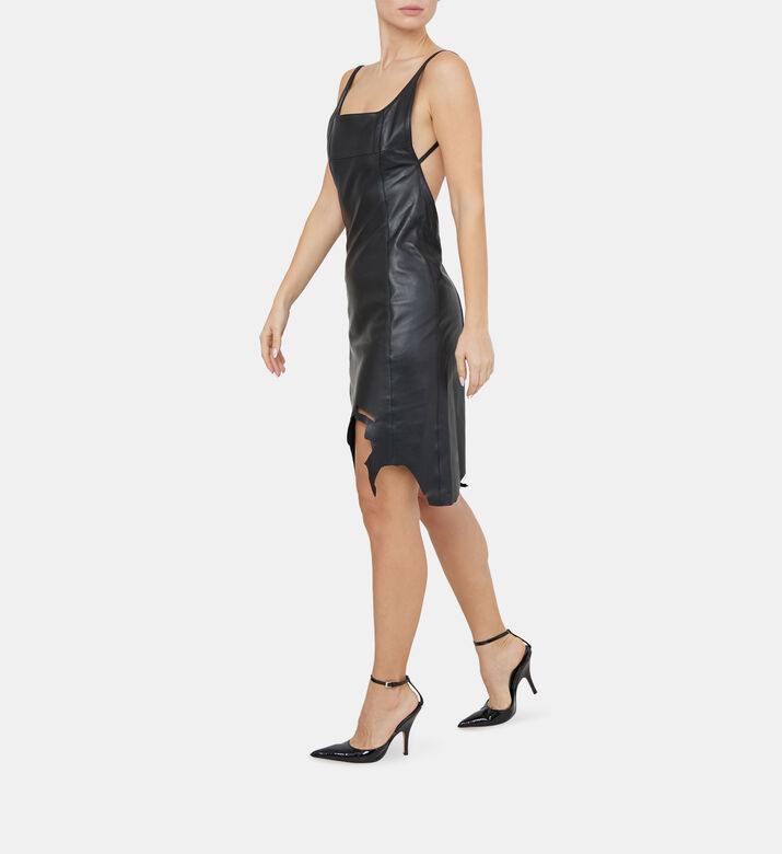 Leather Frayed Edges Mini Dress Leather Frayed Edges Mini Dress
