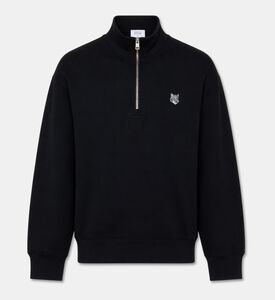 Maison Kitsune Tonal Embroidered Patch Quarter-zip Pullover, Black, S, Packshot View