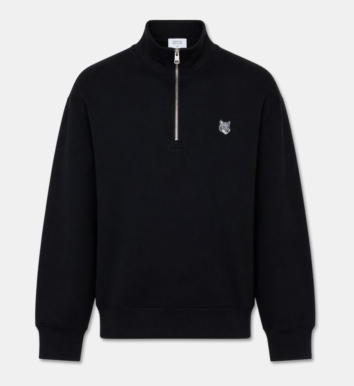 Maison Kitsune Tonal Embroidered Patch Quarter-zip Pullover, Black, S, Packshot View