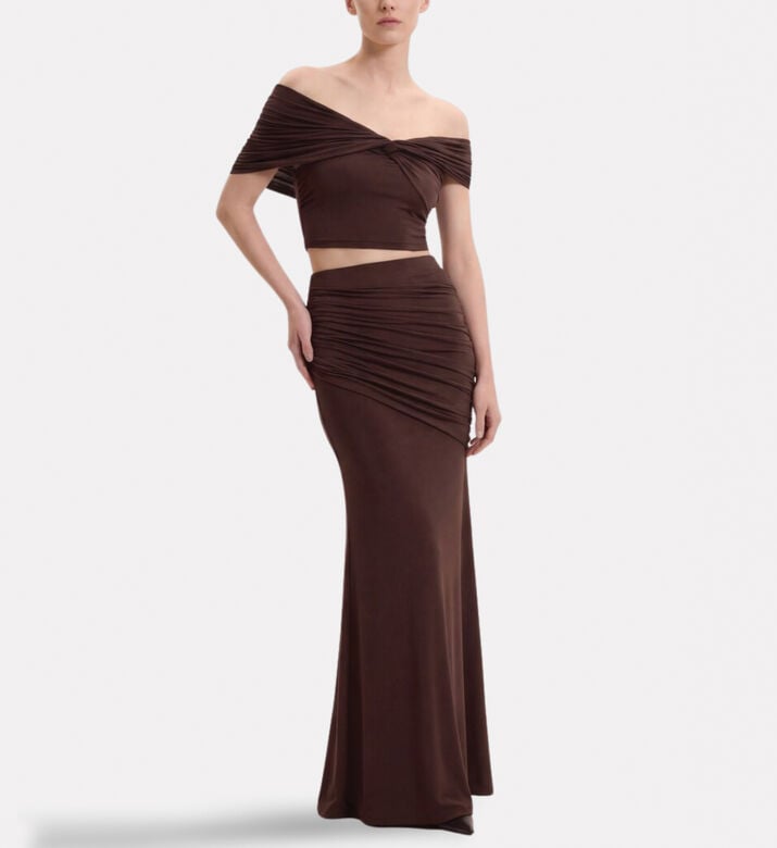 JW PEI Ruched Column Maxi Skirt, Model View