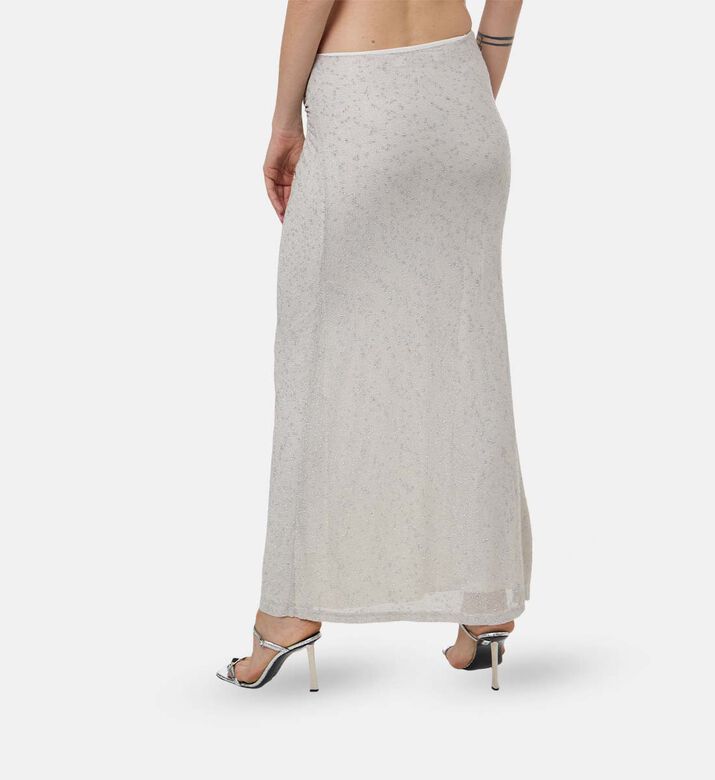 تنورة طويلة إمبر مجبوكة مرقطة ومزينة بعقدة وحلقة