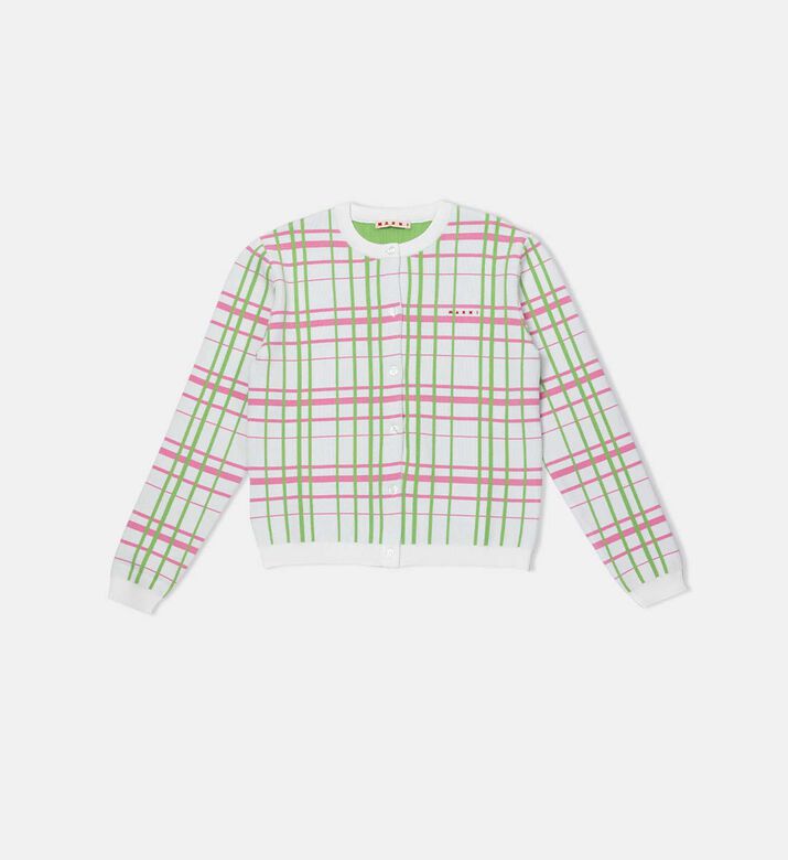 Plaid-check Knitted Cardigan