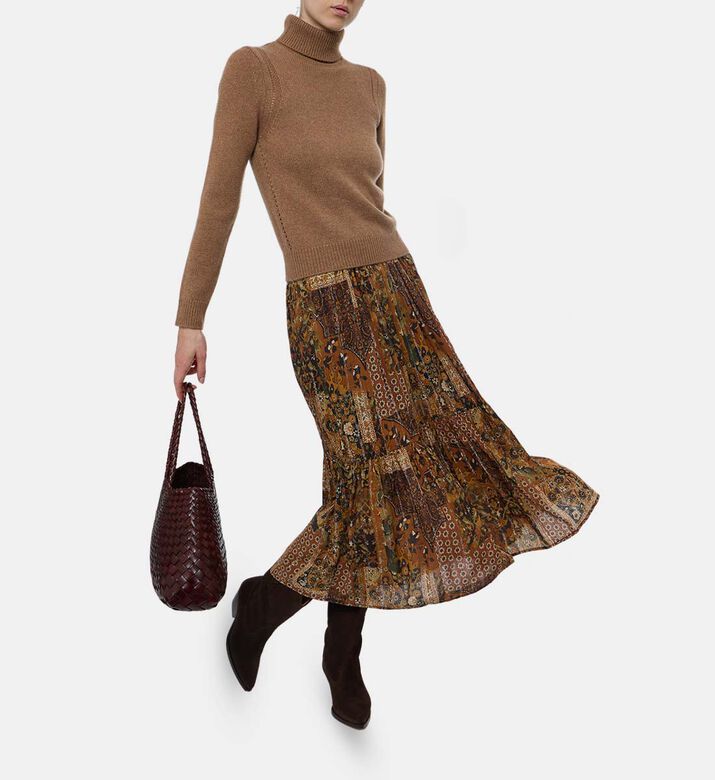 Ba and Sh All-over Print Pleated Skirt, Model View Ba and Sh All-over Print Pleated Skirt, Model View