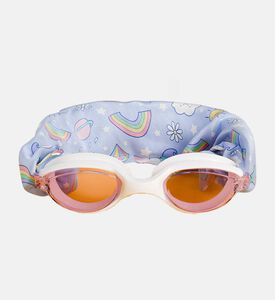 نظارة سباحة بيضاء للأطفال بشريط ناعم مزينة بأحادي قرن أرجواني
