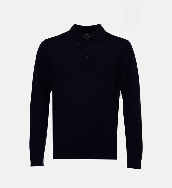 Vince Two-button Placket Long-sleeve Polo Shirt, Black, M, Packshot View