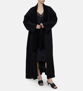 BANOU Monochromatic Paisley-embroidery Abaya, Black, Model View