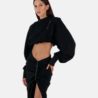 Teri Gathered Slit Midi Skirt