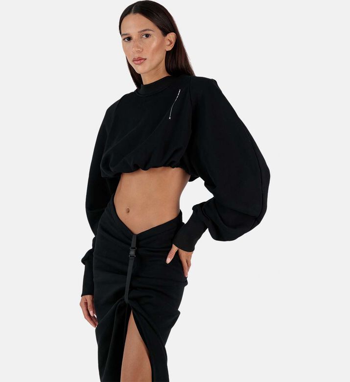 Teri Gathered Slit Midi Skirt