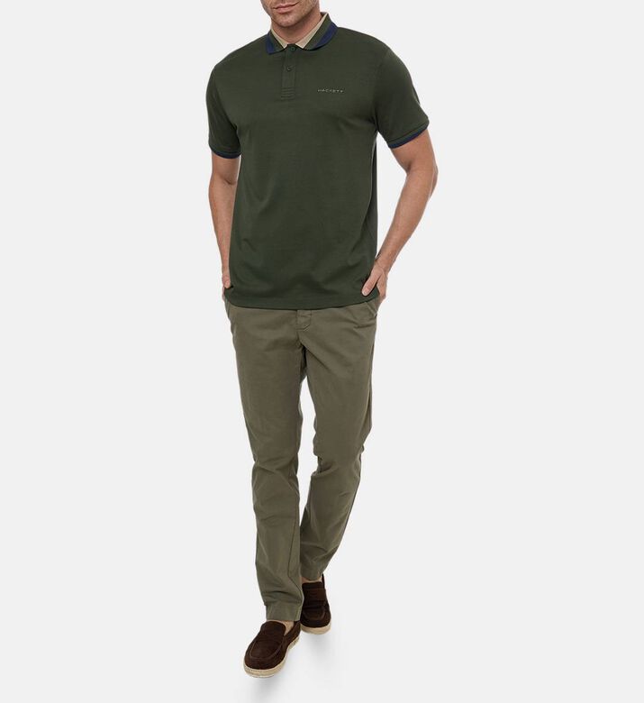 Hackett London Button Placket Short-sleeve Polo Shirt, Khaki, M, Model View